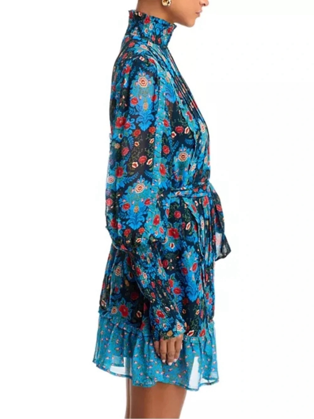 NWT FARM Rio Blue Floral Belted Turtleneck Mini Dress - Picture 3 of 3
